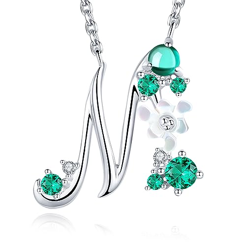 VIKI LYNN Collier Pendentif Lettre Initial M en Mon Collier Prénom Personnalisé en argent fin 925 et Oxyde de zircon Idée cadeau noël pour femme fille