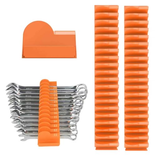 Mudygelay 52 pcs Modular Wrench Organizers for Tool Drawers - Wrench Rack with Metric&SAE Labels, Perfect Tool Storage Holder. Gift for Father and Boyfriend (Orange)