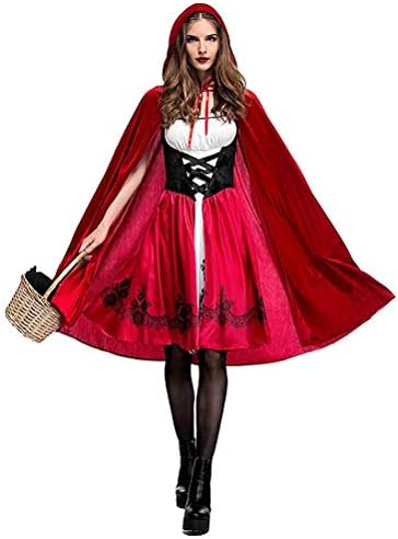 Women Little Red Riding Hood Costume Christmas Halloween Party Dress with Cape Large
