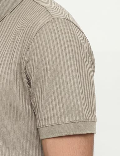 Image of DAMENSCH Men Striped Texture, Cotton-Rich Comfort, Easy Regular fit, Solid Colours Striped Polos