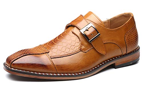 Mens Single Monk Strap Slip on Loafers Leather Oxford Modern Formal Business Dress Shoes2