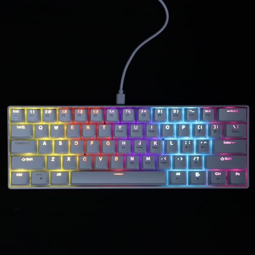 Clavier mécanique 61 touches blanc Healeved filaire compact RGB pour PC