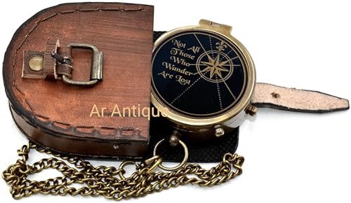 Brújula de Bolsillo Vintage de Latón con Estuche de Cuero - Herramienta de Navegación Antigua Funcional para Senderismo, Camping y Aventuras al Aire Libre miniatura 6
