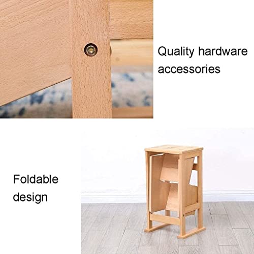 Escabeau à 3 niveaux en bois massif OKUOKA pliable et portable couleur noyer