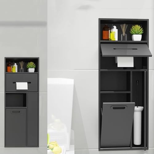 Soporte para papel higiénico y cubo de basura, moderno estante de almacenamiento de baño para cocina y sala de estar, elegante diseño negro