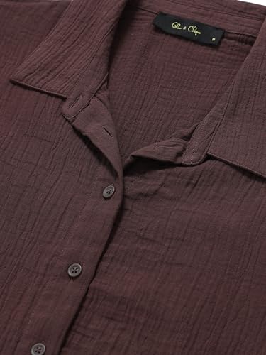 Image of Glam & Chique Women's 100% Cotton Crinkled Textured Shirt-XS-2XL