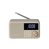 Crosley Cooper AM/FM Radio Portable Bluetooth Speaker with 10H+ Playtime - Retro Wireless Small Travel Speaker with LED Display & Digital Clock, Aux Input, Rechargeable Party Speakers, Pebble