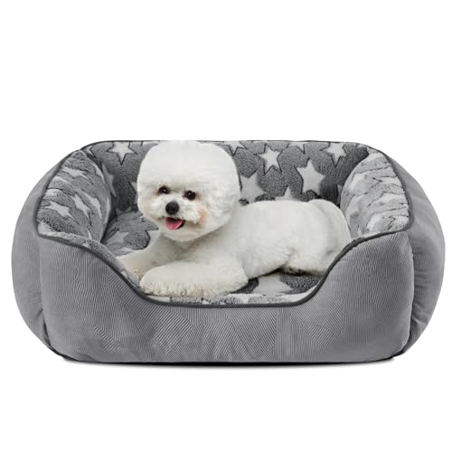 SIWA MARY Rectangle Dog Bed for Small Medium Dogs, Calming Dog Bed Small Size Dog, Orthopedic Dogs Sofa Bed, Washable Soft Calming Sleeping Soft Puppy Bed, Anti-Slip Bottom, Grey, S (20″x 19″x 6″)