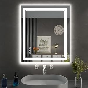 24 x 28 Inch LED Bathroom Mirror, Front Light and Backlit Anti-Fog Dimmable Memory Lighted Vanity Mirror, Shatterproof Wall-Mounted Led Mirror for Bathroom