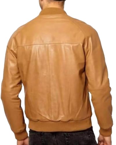 Men's Genuine Sheepskin Leather Bomber Rib Knit Collar Sleeves & Hem Sporty Casual Classic Simple Modern Slim Jacket2