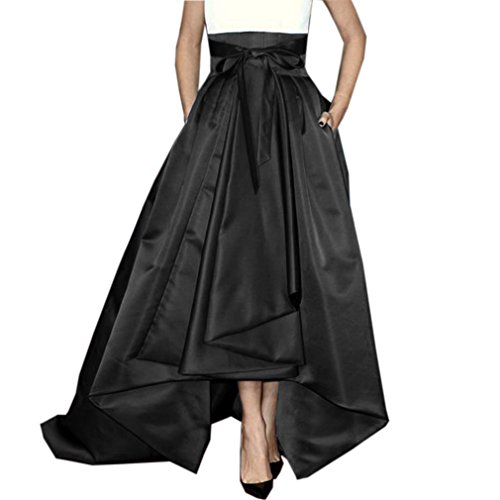 Lisong Women Floor Length High Low Bowknot Belt Taffeta Party