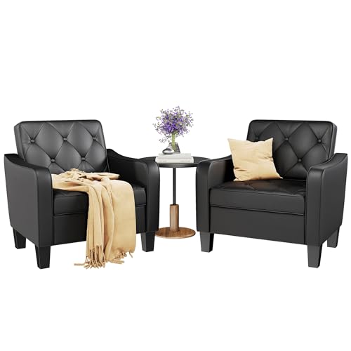 STHOUYN Living Room Chairs Black Leather Accent Chairs Set of 2, ...