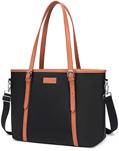 Laptop Tote Bag for Women Work Bag Business Handbags Briefcase Teacher Bag Office Shoulder Bag Fashion Purse (Black)