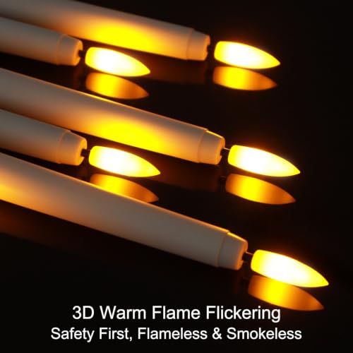 Image of 12 Pcs Flickering Flameless LED Taper Candles, White Wedding Decor