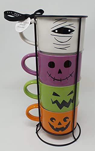 Rae Dunn Halloween Stacking Espresso Mugs With Wire Rack, Gift For Coffee Lovers - Set Of 4 (Spooky Wicked Boo Treats) #TOP1