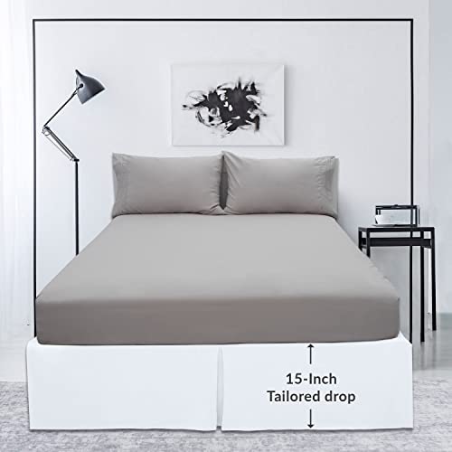 Mellanni White Bed Skirt King Size - Bed Frame And Box Spring Cover - 15-Inch Tailored Drop Pleated Dust Ruffle - Luxury Bedding - Easy Fit, Wrinkle, Fade, Stain Resistant - 1 Bedskirt (King, White) #TOP2
