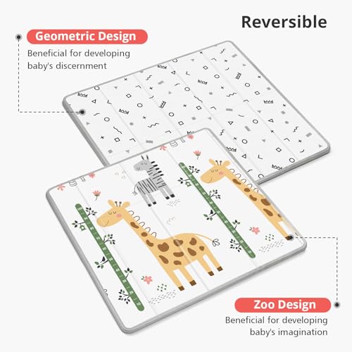 Image of Foldable Baby Play Mat, PIGLOG 0.6in Thick Waterproof Playmats for Babies and Toddlers Kids, Safe Foam Playmat for Tummy Time, 50x50 Playpen Mat, Reversible Portable Baby Floor Mat for Infant, Giraffe