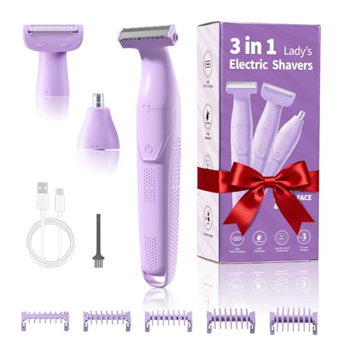 UNIMIKO Bikini Trimmer for Women, 3-in-1 Painless Womens Electric Razors & Pubic Hair Trimmer, Waterproof Womens Shaver with Ceramic Blades, USB Rechargeable Lady Groomer for Legs Underarm Face,Violet