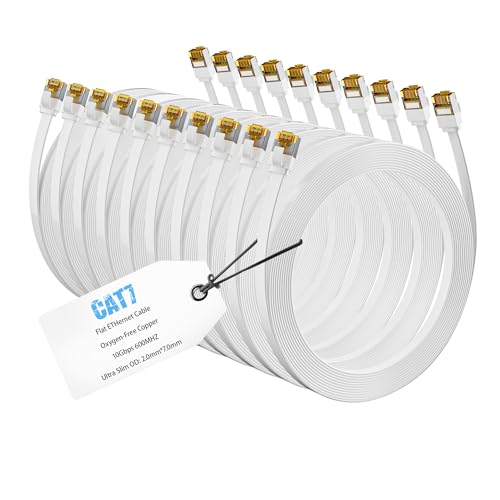 Mygatti 3 metry (10 sztuk) Płaski kabel Ethernet Cat7 - biały, szybki kabel LAN, kabel internetowy 10 Gb/s 600 MHz, z wtyczką RJ45, kabel krosowy do Internetu, POE, FTP, do routera, przełącznika