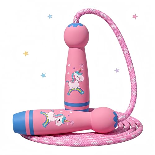 QHFlashbuy Skipping Rope Kids Jumping Rope Adjustable Children Jump Rope Children Skipping Rope with Wooden Handle for Boys and Girls Fitness Outdoor Exercise 2.6m(Pink)