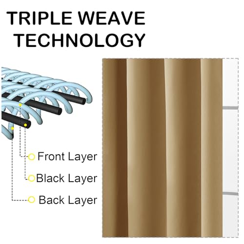 Image of Gold Short Blackout Curtains for Bedroom 45 Inches Long 2 Panels Set, Solid Thermal Insulated Blackout Curtains, Energy Saving Soft Fabric Window Drapes, Dual Rod Pocket, 2x40Wx45L Inches
