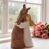 Statuette en résine représentant une fille embrassant un cheva, cadeau sur le thème du cheval pour filles et femmes, cadeau cheval petite statue d'amitié cadeau d'anniversaire décoration intérieure
