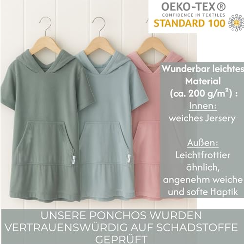 CalmyBEACH Leicht Frottee Badeponcho Kinder - Mädchen Jungen Baumwolle Poncho Handtuch Bademantel Badetuch Surf Strandponcho Kapuzenhandtuch 10-13 Jahre Altrose