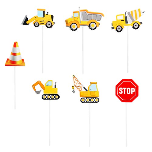 Blumomon 28Pcs Construction Cupcake Toppers Dump Truck Excavator Tractor Party Cake Toppers for Kids Birthday Baby Shower Party Decorations Supplies