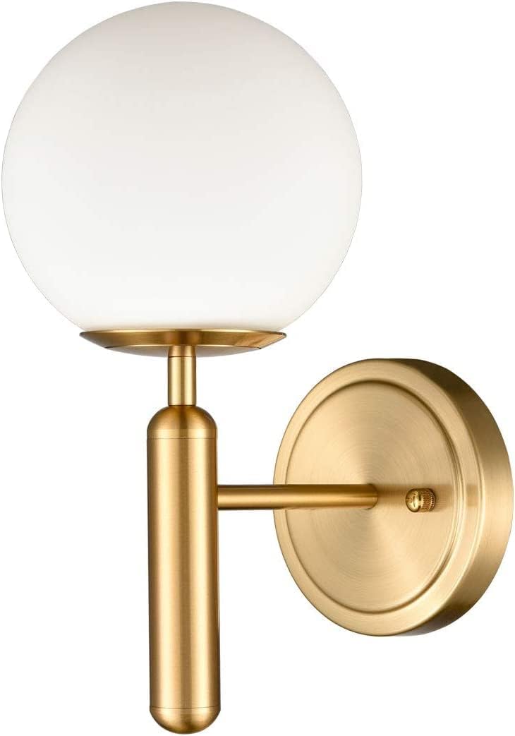 LOGRO Wall Mounted Mid-Century Globe Wall Sconce Lamp Modern Style Glass Frosted Lamp Shade Indoor Lighting Fixture for Bedroom Living Room Wall Light Fixture (Bulb Not Included) (Pack 1)-image-3