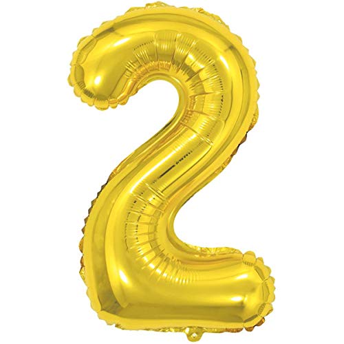 Balão Metalizado, Make +, Número 2, Dourado, 40 cm