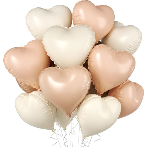Image of Cream Apricot Heart Balloons, 10 Pcs Beige White Caramel Foil Heart Shaped Balloon, 18 Inch Nude Neutral Balloons Helium for Engagement, Brithday, Baby Shower, Wedding, Valentines Party Decorations