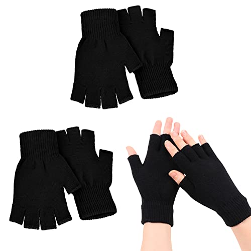 ZOCONE 2 Paia Guanti Senza Dita Nero, Invernali Guanti Mezze Dita Lavorati a Maglia Guante Senza Dito per Lavorati per Uomo Donna Caldi Elasticizzati Guante Senzas Dito per Adulti Bambini