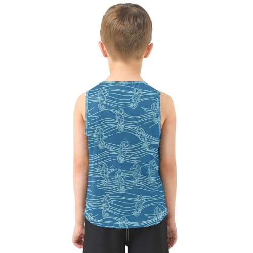 J JOYSAY Seahorse Wave Blue Boys Tank Top Sleeveless Muscle Shirts Quick Dry Sport Active Workout Kids T-Shirts 3-15T3