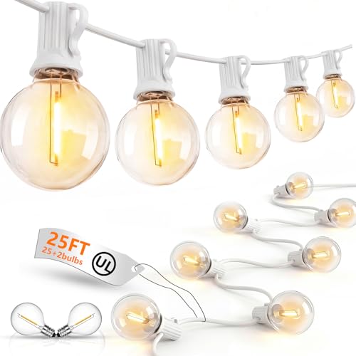 25Ft LED Outdoor String Lights, G40 Globe Patio String Lights Waterproof with 27 Shatterproof Bulbs, Hanging Outdoor Lig - Detailed View