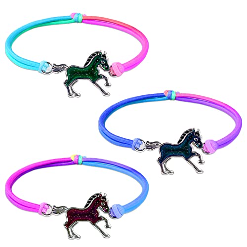 flintronic 3 Stück Pferde Armband, Stimmungsarmband mit Anhänger für Kinder, Wechselt die Farbe, Kinderarmband in leuchtenden Regenbogenfarben, Kindergeburtstag Gastgeschenke, für Jungen & Mädchen