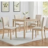 Harper & Bright Designs Modern 5-Piece Wooden Dining Table Set for 4 - Small Space 34.5' Square Kitchen Table & Upholstered Seats Chairs,Compact Apartment Dining Set,Light Oak + Beige