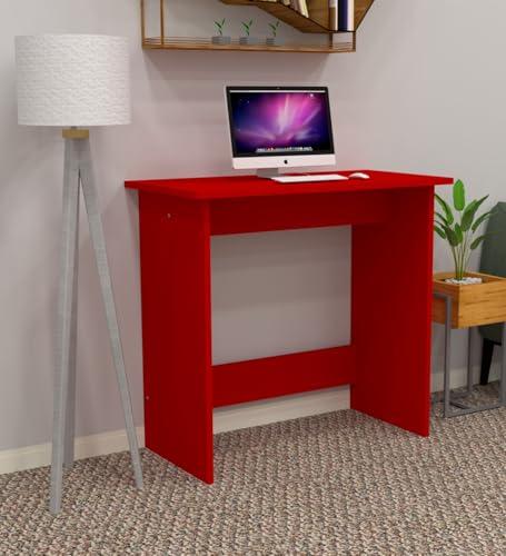 Image of Compact Study Desk, Red, 800W x 400D x 740H mm, Modern Space-Saving Home Office Table, DIY Assembly