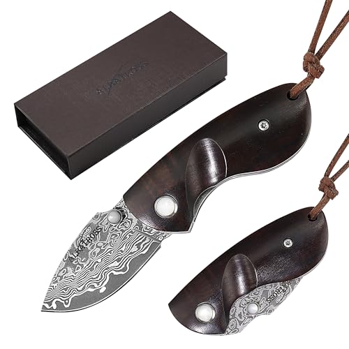 ALBATROSS Mini Pocket Knife - 4.75" Modern Damascus Steel Folding Knife with Red Sandalwood Handle - 71 Layer Hand Forged Blade - Liner Lock System - Luxury Gift Box - HGDK013
