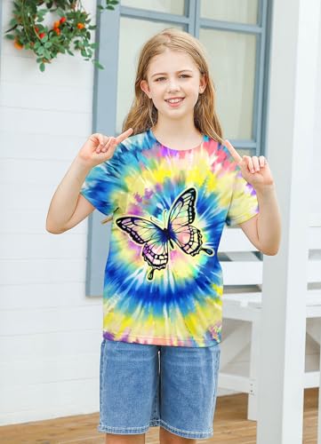 Image of SunFoucs Girls Kids Shirts Size 5-12 Tie Dye Casual Tshirt Short Sleeve Crewneck Tee Top | Short Sleeve Rainbow Tee Top
