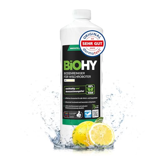 BiOHY Bodenreiniger für Wischroboter (1l Flasche) | Reinigungsmittel Konzentrat für alle Wisch & Saugroboter mit Nass-Funktion | Schaumarm & Streifenfrei...