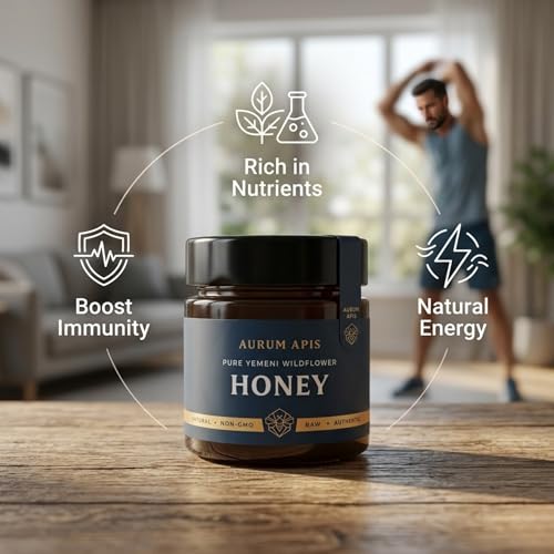 Image of Aurum Apis Raw Yemeni Wildflower Honey - 100% Raw & Unfiltered Pure Honey, Hand-Harvested, Non-GMO, Unprocessed Certified Organic Honey from Wildflower, Premium Honey Jar (130g)