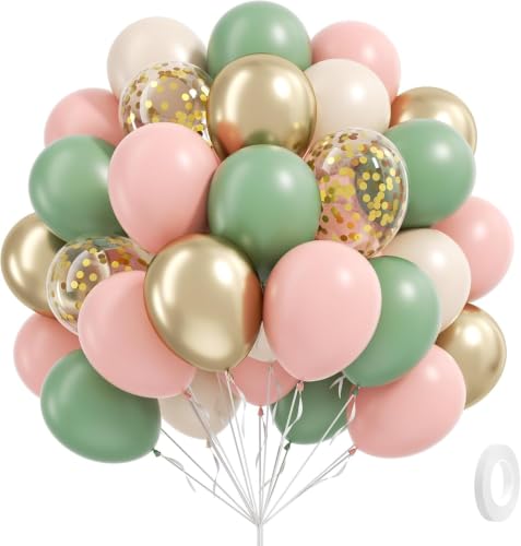 Image of 100Pcs 12 Inch Sage Green and Pink Balloons for Girls Women