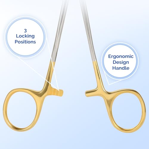 Image of JMU Mayo Hegar Needle Holder 6 inch Gold Plated 1 Pc /Pack | Surgical Needle Driver with Strong Lock, Serrated Jaws with Tungsten Inserts for Precise Suturing