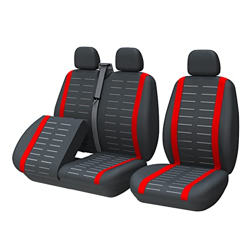 TOYOUN Housse Siege Voiture Couvre Universal Fit La Plupart des Camions Camionnette Bus Siège Avant 1 + 2 (3 Places) Housses de Sieges Universelles Housse Couverture Jeu Complet en Tissu Lavable Rouge Cover