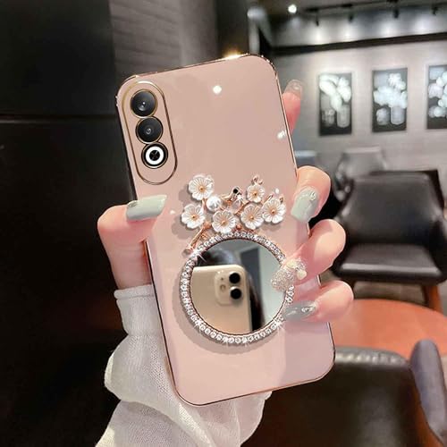 Image of KC Back Cover for Oneplus Nord CE 4 5G - Round Flower Mirror Electroplated Soft Silicone Camera Protection Case - Pink