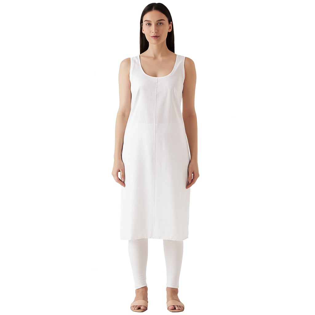 Cotton Camisole for Women – Long Inner Slip for Sheer Dress | 41-Inch Full Length with 21-Inch Side Slit | Sleeveless Cotton Underslip for Ladies