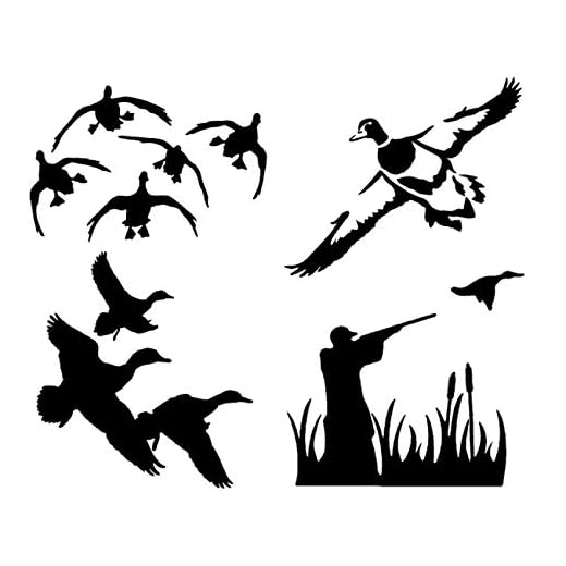 Duck Hunting Decals 4 Pack: Ducks Landing, Detailed Duck, Flying, Cattails (Black, Small ~3.5")