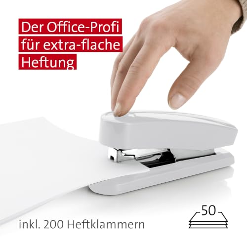Novus B 4 FC Heftgerät (50 Blatt, Flachheftung, inkl. 200 Heftklammern) grau