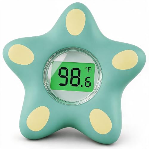 Image of MIEDECDEL Baby Bath Thermometer for Infant & Toddler, Floating Digital Water Temperature Thermometer with 3-Color LED Backlight, Instant Accurate Reading,Baby Bath Toy,Hot & Cold Alert（Green starfish）