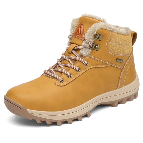 Mishansha Zapatos de Invierno Hombre Botas de Nieve Mujer Zapatillas Montaña Botines Forro Trekking Amarillo 40